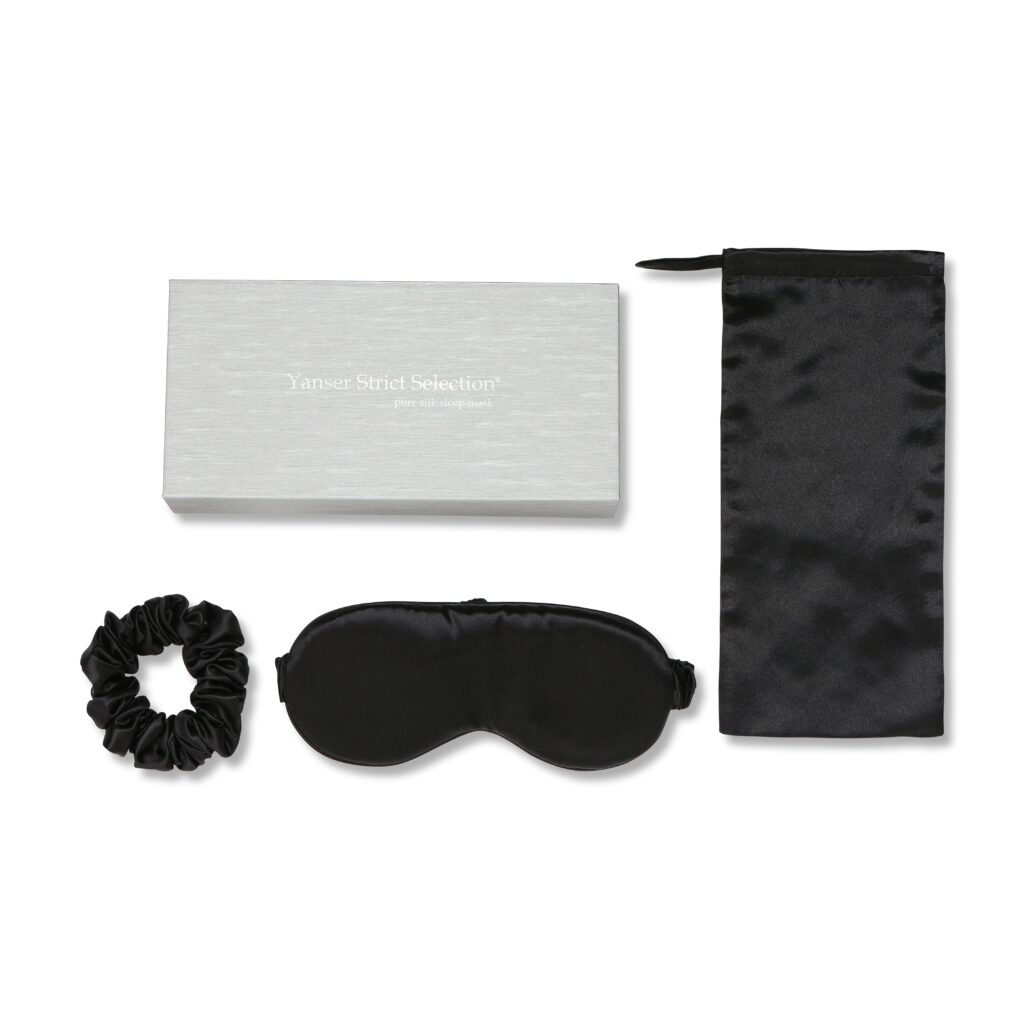 Silk Hair Scrunchies with Silk Sleep Mask Gift Pack Set – Black - Yanser